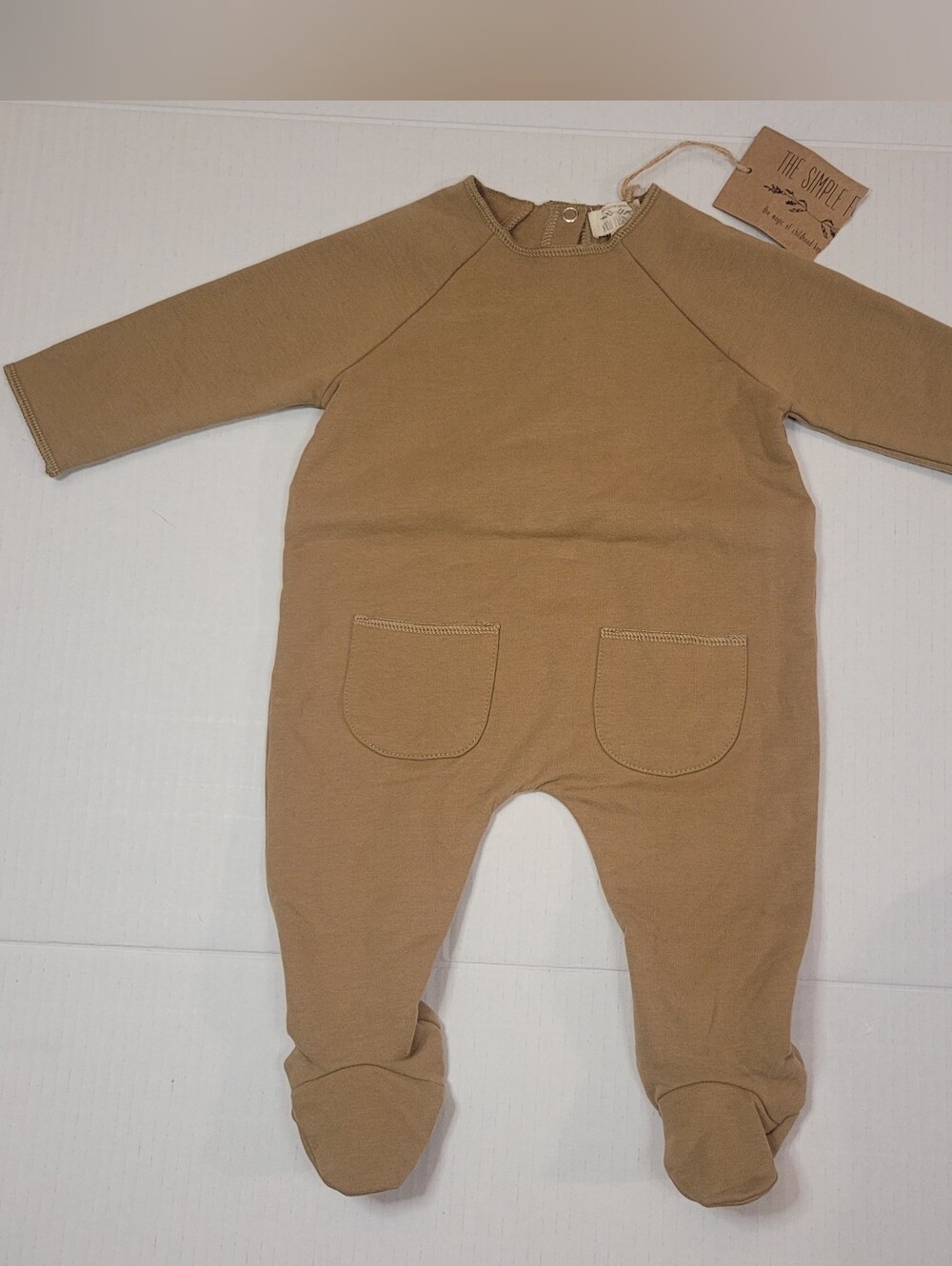 The Simple Folk Baby Italian Fleece Cozy Playsuit Neutral Tan, 3-6 Months, NWT